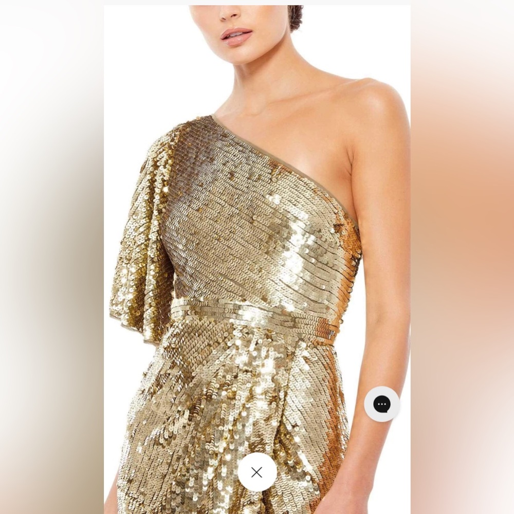 Embellished one shoulder bell sleeve sequined gown - Picture 3 of 3